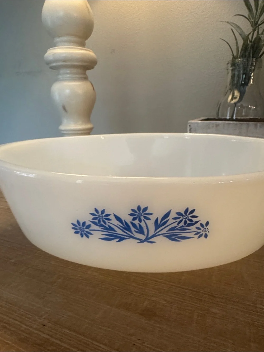 Vintage Anchor Hocking Fire King Casserole Dish Blue Cornflower Milk Glass